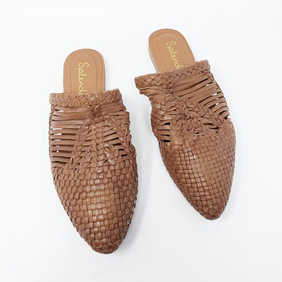 woven tan mules